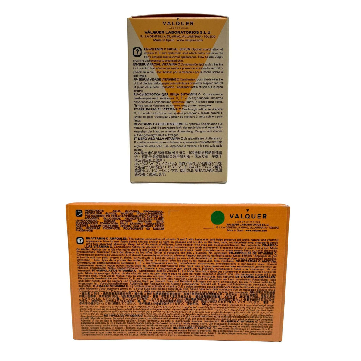 Pack Facial Vitamina C y Ácido Hialurónico - Serum 30 ml y Ampollas 5 x 2 ml Valquer®