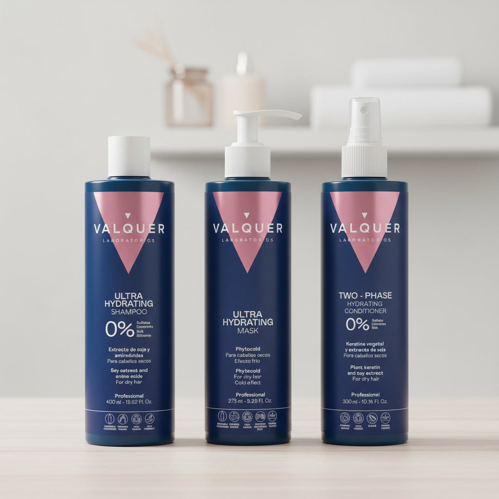 Pack Ultrahidratante Champú, ice hair mask y acondicionador bifásico para cabellos secos - 1000 ml Valquer®